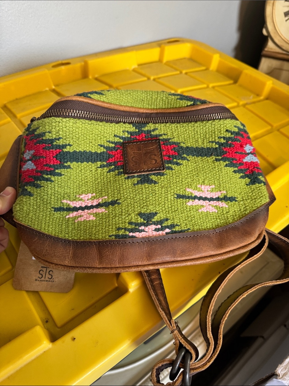STS Green Southwestern Crossbody Bag with Leather Trim